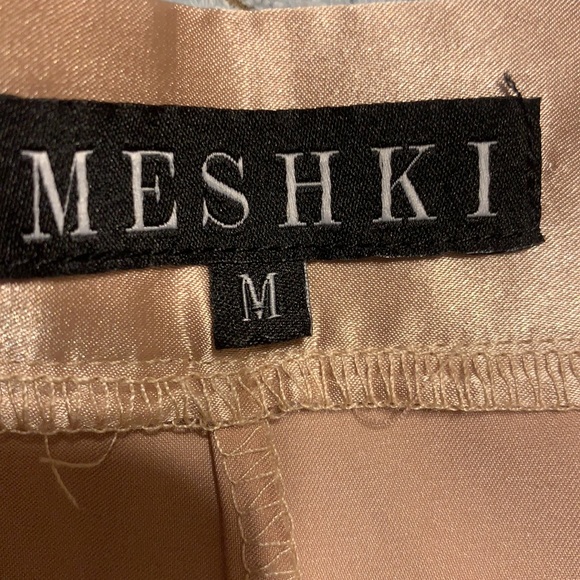 MESHKI ROSE PINK GOLD SATIN SATEEN WIDE LEG PANTS TROUSERS CHAMPAGNE MED BARBIE - Picture 5 of 14